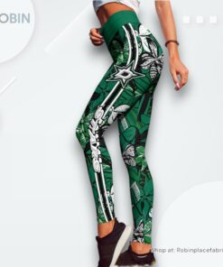 NHL Dallas Stars Summer Flower Pattern High Waisted Leggings For Women, Dallas Stars Merch
