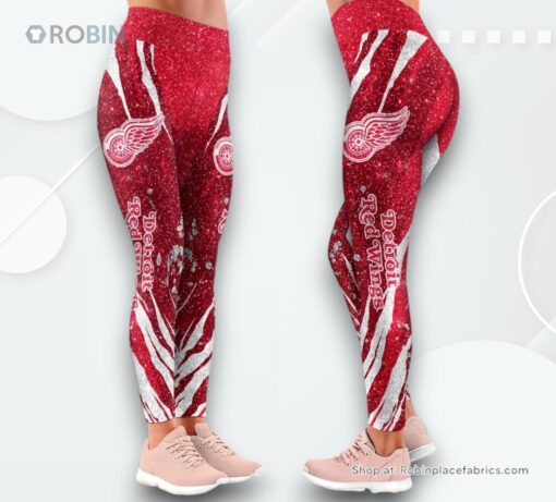 NHL Detroit Red Wings Flower High Waisted Leggings For Women, Red Wings Merchandise
