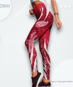 NHL Detroit Red Wings Flower High Waisted Leggings For Women, Red Wings Merchandise NHL Detroit Red Wings Flower High Waisted Leggings For Women, Red Wings Merchandise