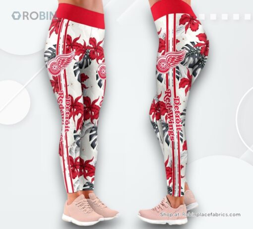 NHL Detroit Red Wings Flower Leggings For Women, Detroit Red Wings Team Gifts