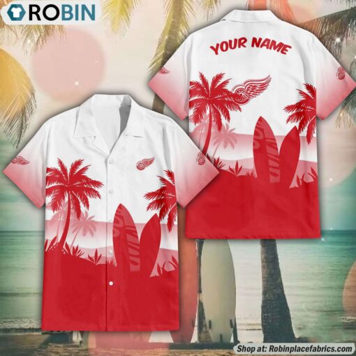 NHL Detroit Red Wings Summer Coconut Tree Pattern Hawaiian Shirt