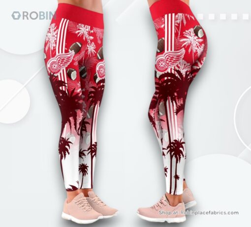 NHL Detroit Red Wings Summer Flower High Waisted Leggings For Women, Detroit Red Wings Merchandise