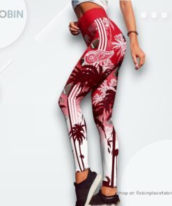 NHL Detroit Red Wings Summer Flower High Waisted Leggings For Women, Detroit Red Wings Merchandise