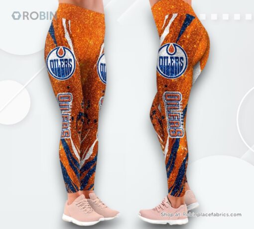 NHL Edmonton Oilers Flower High Waisted Leggings For Women, Edmonton Oilers Unique Gifts