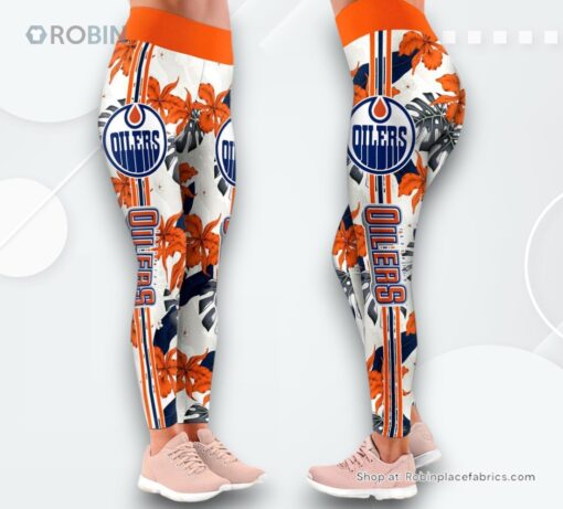 NHL Edmonton Oilers Flower Leggings For Women, Oilers Merch