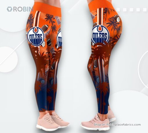 NHL Edmonton Oilers Summer Flower High Waisted Leggings For Women, Oilers Gifts