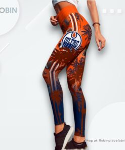 NHL Edmonton Oilers Summer Flower High Waisted Leggings For Women, Oilers Gifts