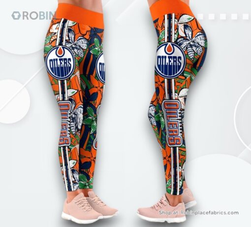 NHL Edmonton Oilers Summer Flower Pattern High Waisted Leggings For Women, Edmonton Oilers Team Gifts
