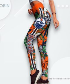 NHL Edmonton Oilers Summer Flower Pattern High Waisted Leggings For Women, Edmonton Oilers Team Gifts