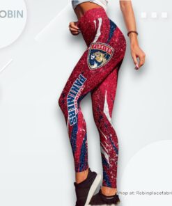 NHL Florida Panthers Flower High Waisted Leggings For Women, Panthers Gifts for Fans NHL Florida Panthers Flower High Waisted Leggings For Women, Panthers Gifts for Fans