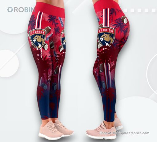 NHL Florida Panthers Summer Flower High Waisted Leggings For Women, Florida Panthers Unique Gifts