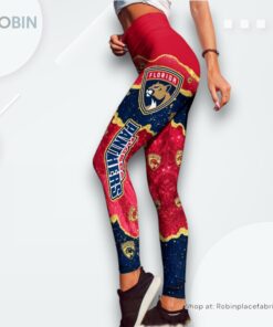 NHL Florida Panthers Summer Flower Leggings For Women, Panthers Merchandise NHL Florida Panthers Summer Flower Leggings For Women, Panthers Merchandise