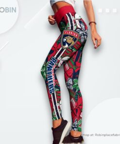 NHL Florida Panthers Summer Flower Pattern High Waisted Leggings For Women, Panthers Unique Gifts NHL Florida Panthers Summer Flower Pattern High Waisted Leggings For Women, Panthers Unique Gifts