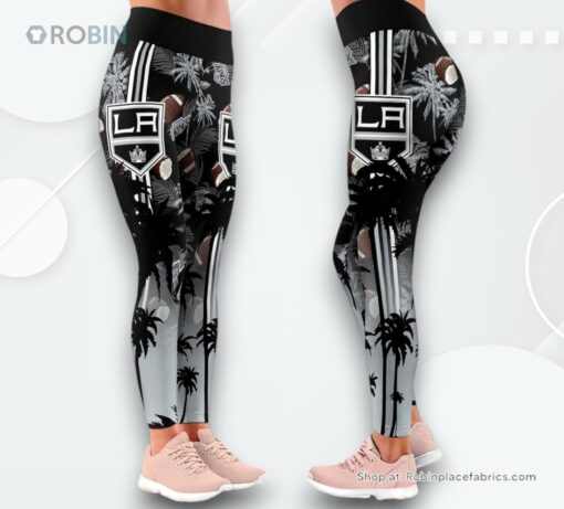 NHL Los Angeles Kings Summer Flower High Waisted Leggings For Women, Kings Gifts for Fans