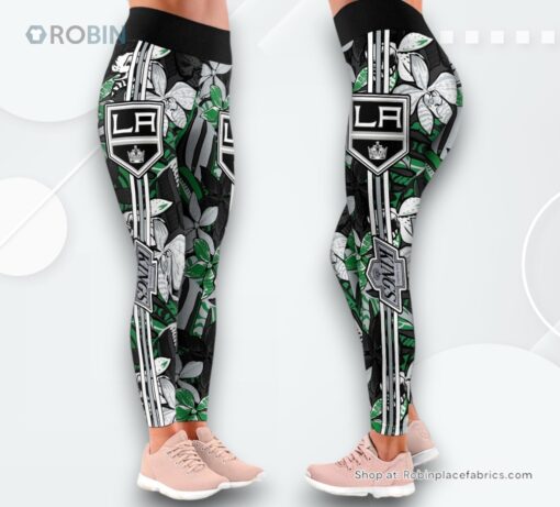 NHL Los Angeles Kings Summer Flower Pattern High Waisted Leggings For Women, Los Angeles Kings Gifts