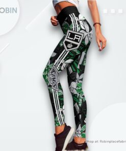NHL Los Angeles Kings Summer Flower Pattern High Waisted Leggings For Women, Los Angeles Kings Gifts NHL Los Angeles Kings Summer Flower Pattern High Waisted Leggings For Women, Los Angeles Kings Gifts