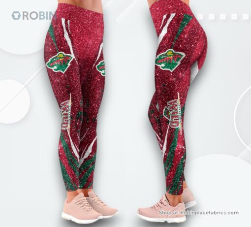 NHL Minnesota Wild Flower High Waisted Leggings For Women, Wild Gear