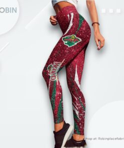 NHL Minnesota Wild Flower High Waisted Leggings For Women, Wild Gear NHL Minnesota Wild Flower High Waisted Leggings For Women, Wild Gear