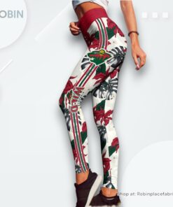 NHL Minnesota Wild Flower Leggings For Women, Wild Team Gifts NHL Minnesota Wild Flower Leggings For Women, Wild Team Gifts