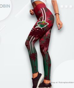 NHL Minnesota Wild Summer Flower High Waisted Leggings For Women, Minnesota Wild Gifts NHL Minnesota Wild Summer Flower High Waisted Leggings For Women, Minnesota Wild Gifts