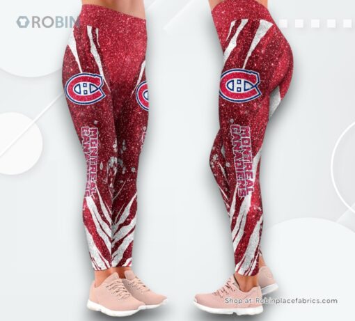 NHL Montreal Canadiens Flower High Waisted Leggings For Women, Montreal Canadiens Gifts for Fans