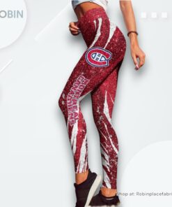 NHL Montreal Canadiens Flower High Waisted Leggings For Women, Montreal Canadiens Gifts for Fans