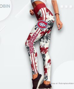 NHL Montreal Canadiens Flower Leggings For Women, Canadiens Gifts NHL Montreal Canadiens Flower Leggings For Women, Canadiens Gifts