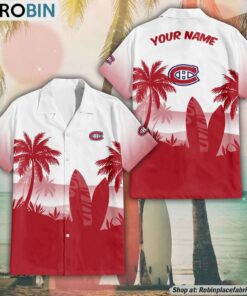 NHL Montreal Canadiens Summer Coconut Tree Pattern Aloha Shirt NHL Montreal Canadiens Summer Coconut Tree Pattern Aloha Shirt