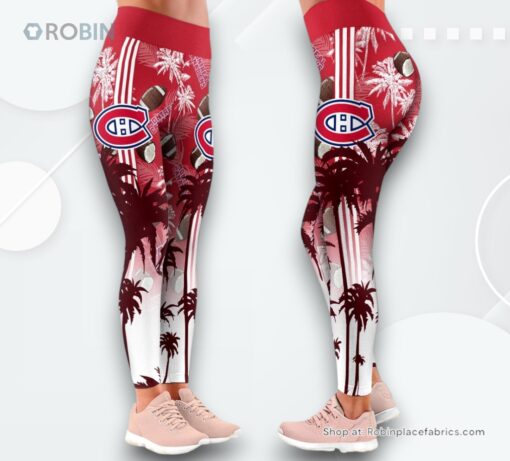 NHL Montreal Canadiens Summer Flower High Waisted Leggings For Women, Montreal Canadiens Merch