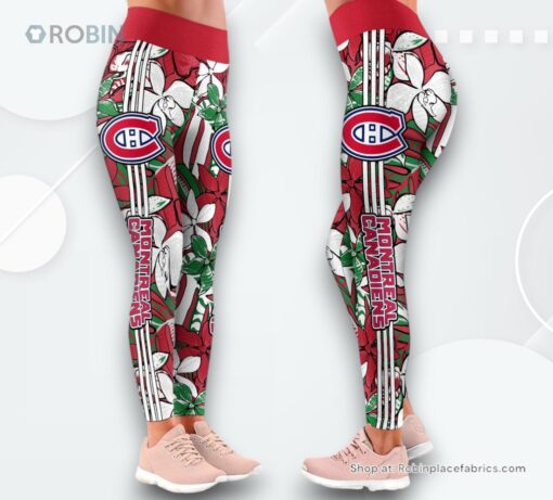 NHL Montreal Canadiens Summer Flower Pattern High Waisted Leggings For Women, Canadiens Merch