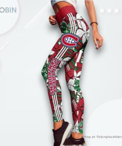 NHL Montreal Canadiens Summer Flower Pattern High Waisted Leggings For Women, Canadiens Merch NHL Montreal Canadiens Summer Flower Pattern High Waisted Leggings For Women, Canadiens Merch