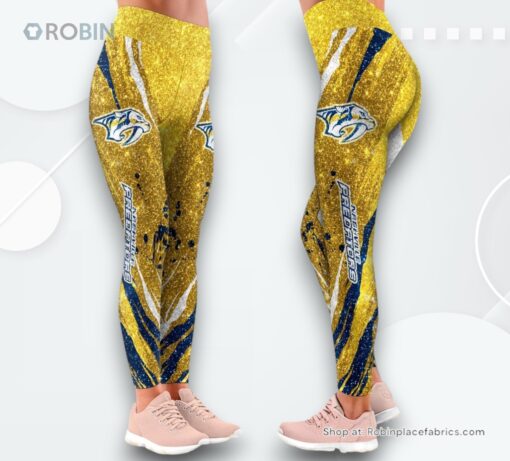 NHL Nashville Predators Flower High Waisted Leggings For Women, Predators Gifts