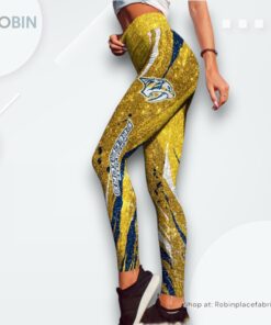 NHL Nashville Predators Flower High Waisted Leggings For Women, Predators Gifts NHL Nashville Predators Flower High Waisted Leggings For Women, Predators Gifts