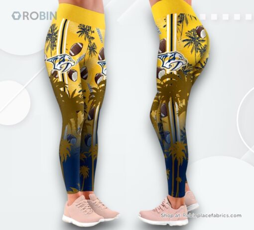 NHL Nashville Predators Summer Flower High Waisted Leggings For Women, Predators Unique Gifts