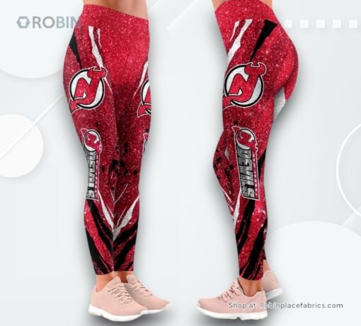 NHL New Jersey Devils Flower High Waisted Leggings For Women, Devils Gifts for Fans