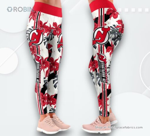 NHL New Jersey Devils Flower Leggings For Women, New Jersey Devils Unique Gifts