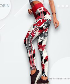 NHL New Jersey Devils Flower Leggings For Women, New Jersey Devils Unique Gifts NHL New Jersey Devils Flower Leggings For Women, New Jersey Devils Unique Gifts