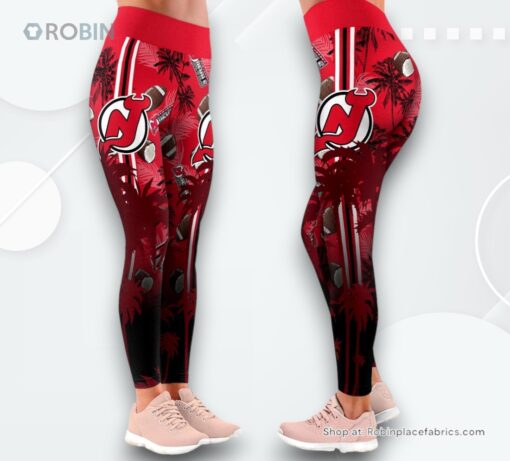 NHL New Jersey Devils Summer Flower High Waisted Leggings For Women, New Jersey Devils Gifts for Fans