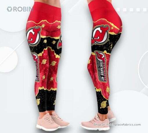 NHL New Jersey Devils Summer Flower Leggings For Women, New Jersey Devils Team Gifts