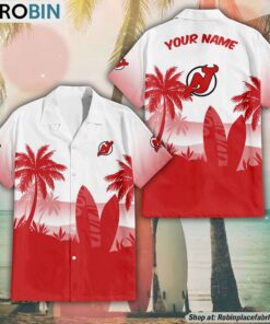 NHL New Jersey Devils Summer Coconut Tree Pattern Hawaiian Shirt NHL New Jersey Devils Summer Coconut Tree Pattern Hawaiian Shirt