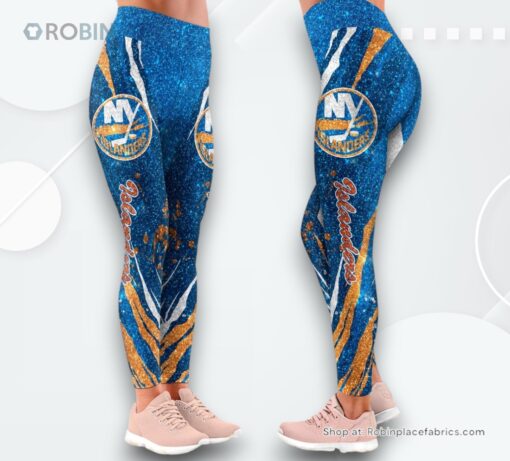 NHL New York Islanders Flower High Waisted Leggings For Women, Islanders Gifts