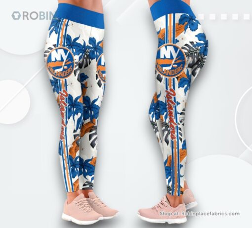 NHL New York Islanders Flower Leggings For Women, New York Islanders Merchandise