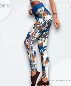 NHL New York Islanders Flower Leggings For Women, New York Islanders Merchandise NHL New York Islanders Flower Leggings For Women, New York Islanders Merchandise