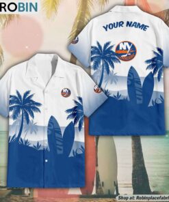 NHL New York Islanders Summer Coconut Tree Pattern Aloha Shirt NHL New York Islanders Summer Coconut Tree Pattern Aloha Shirt
