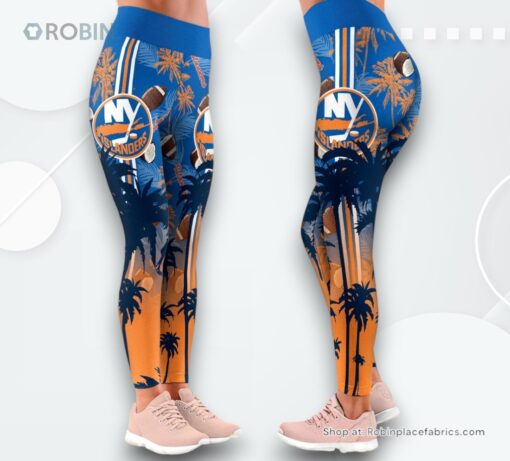 NHL New York Islanders Summer Flower High Waisted Leggings For Women, New York Islanders Gear