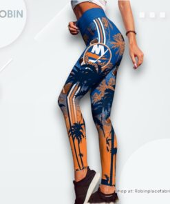 NHL New York Islanders Summer Flower High Waisted Leggings For Women, New York Islanders Gear NHL New York Islanders Summer Flower High Waisted Leggings For Women, New York Islanders Gear