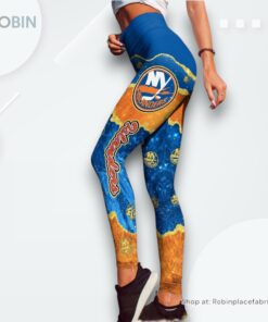 NHL New York Islanders Summer Flower Leggings For Women, Islanders Merch NHL New York Islanders Summer Flower Leggings For Women, Islanders Merch