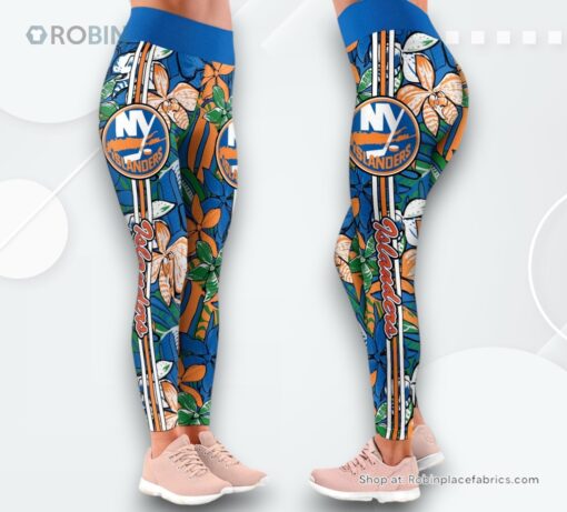 NHL New York Islanders Summer Flower Pattern High Waisted Leggings For Women, Islanders Team Gifts