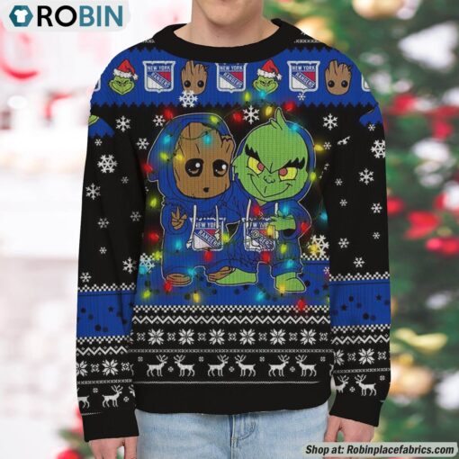 NHL New York Rangers Baby Groot And Grinch Best Friends Ugly Christmas Sweatshirt & Sweater
