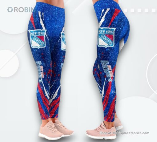 NHL New York Rangers Flower High Waisted Leggings For Women, New York Rangers Gifts